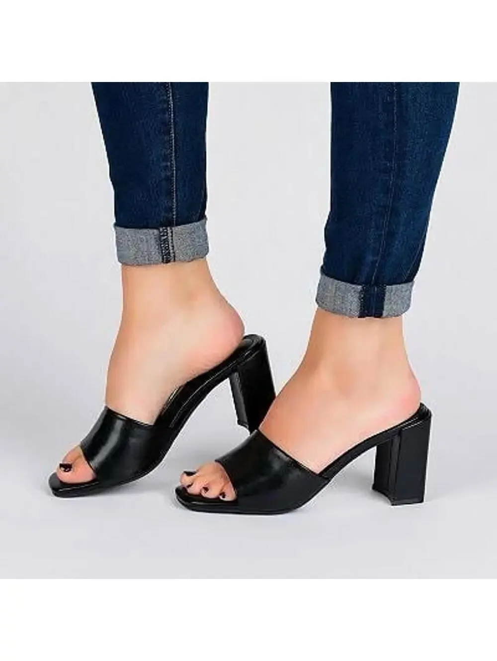 Women's Journee Alisia Heeled Mule Sandal Black 6.5 Block Heel - Picture 5 of 5